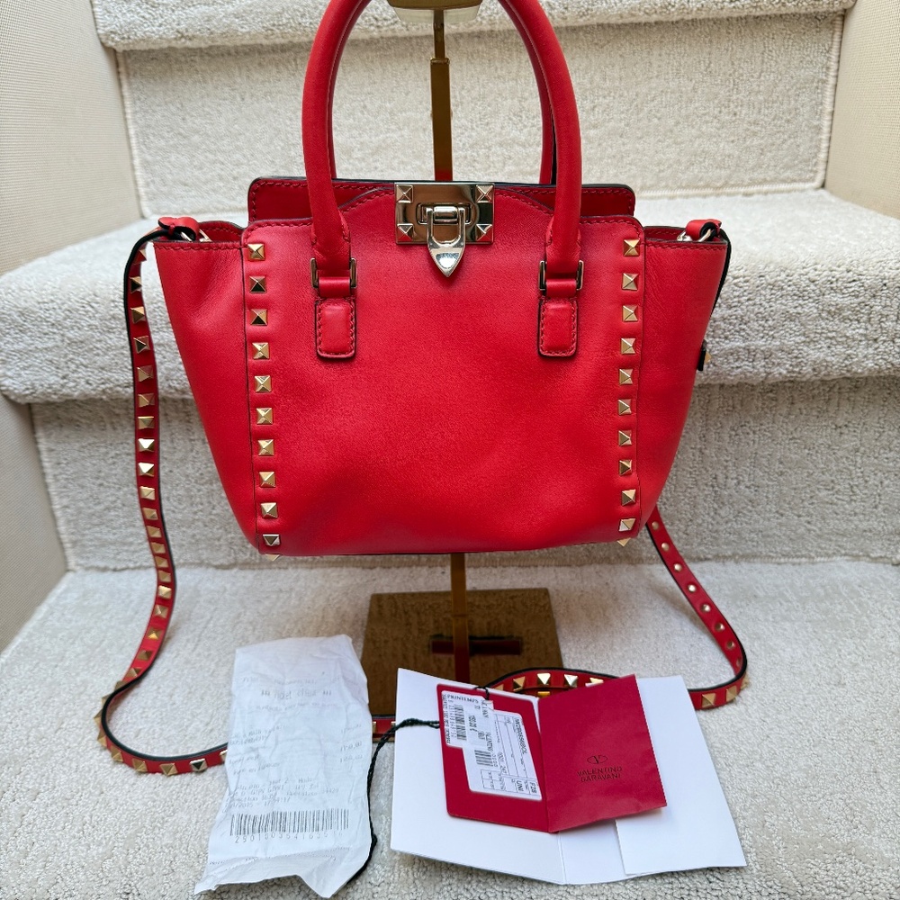 Valentino Small Rigid Rocketed Tote in Red